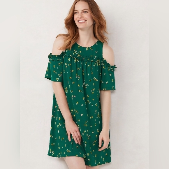 LC Lauren Conrad Dresses & Skirts - LC Lauren Conrad Green Floral Cold Shoulder Dress Large Easter Spring Wedding